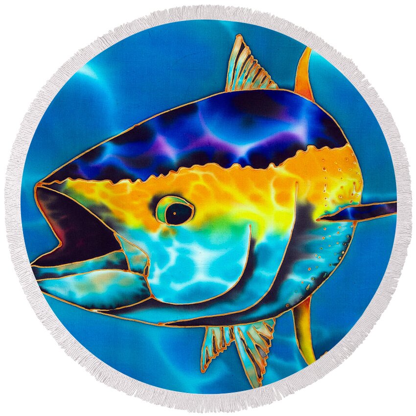 Saltwater Fish Round Beach Towel featuring the painting Yellowfin Tuna by Daniel Jean-Baptiste