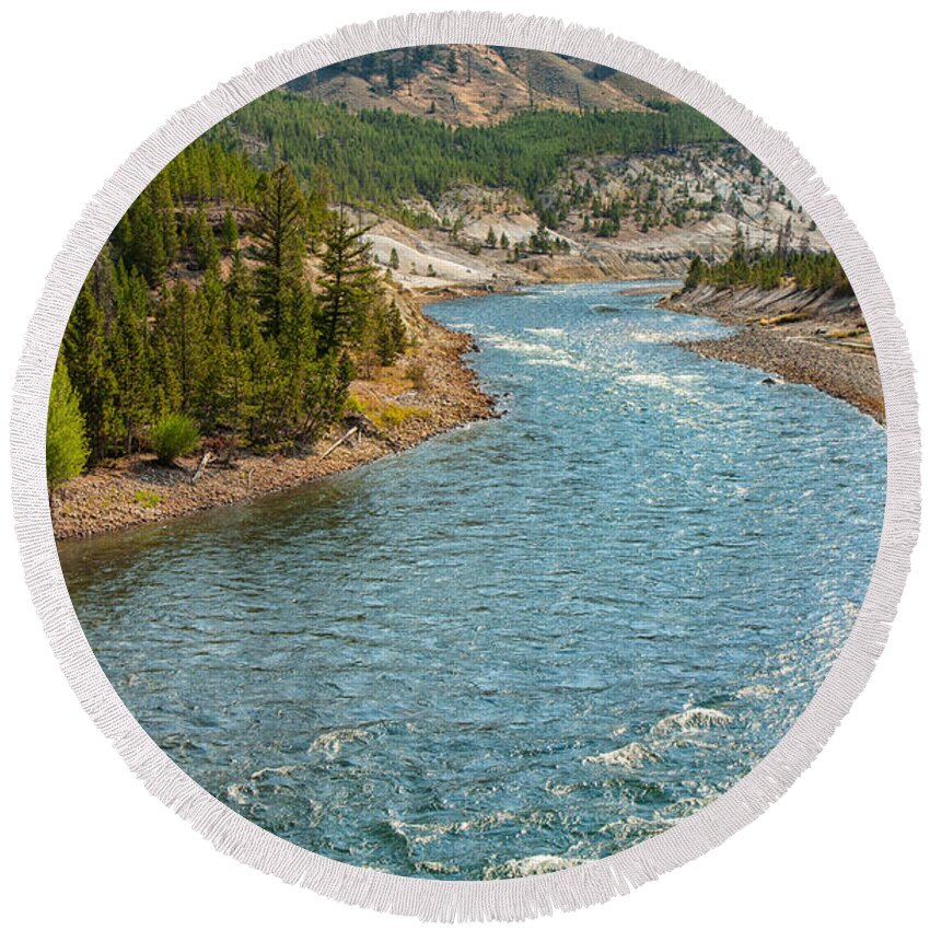 Landscape Round Beach Towel featuring the photograph Yellowstone River Journey by John M Bailey