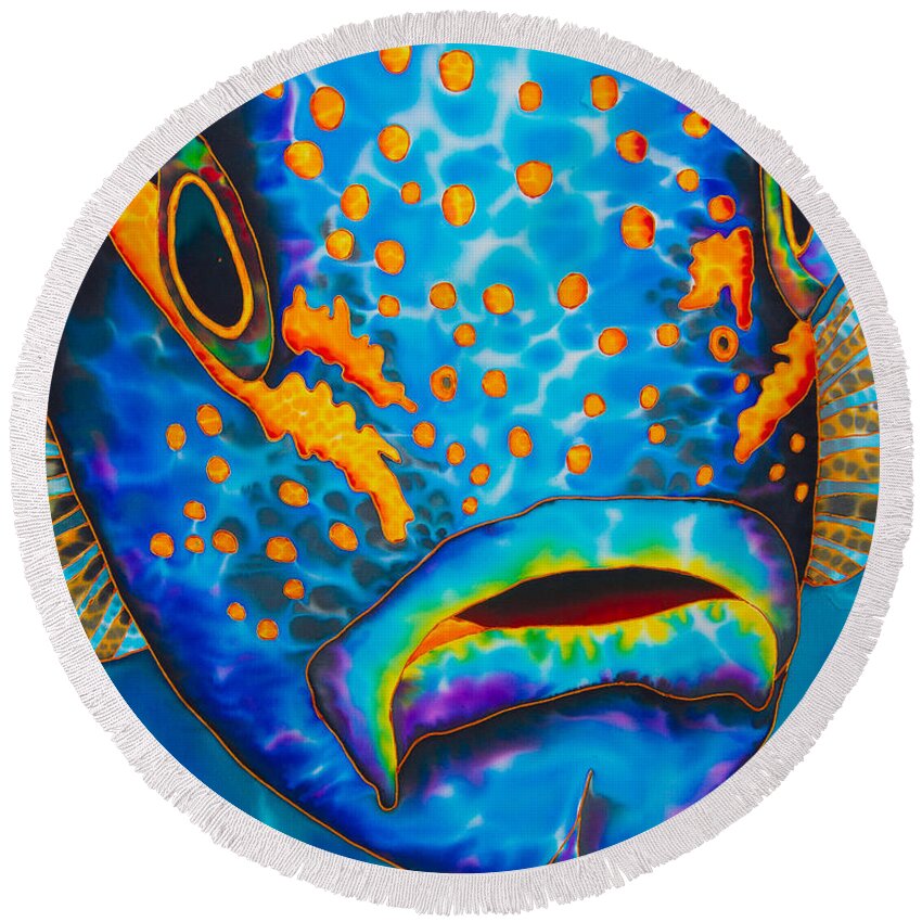 Yellowtail Snapper Round Beach Towel featuring the painting Yellowtail Snapper by Daniel Jean-Baptiste