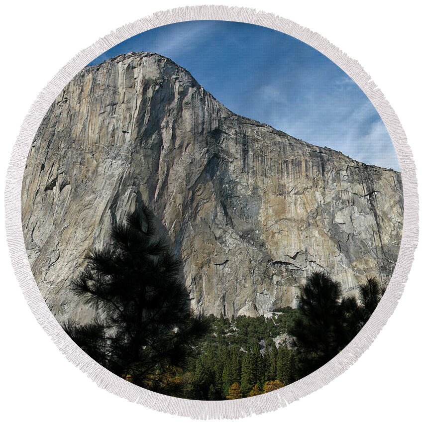 El Capitan Round Beach Towel featuring the photograph Yosemite El Capitan Panorama by John Haldane