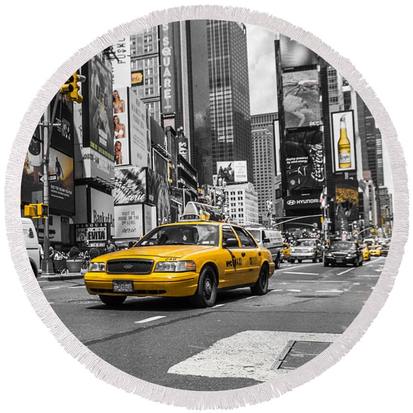 Nyc Round Beach Towel featuring the photograph Your Ride - ck by Hannes Cmarits
