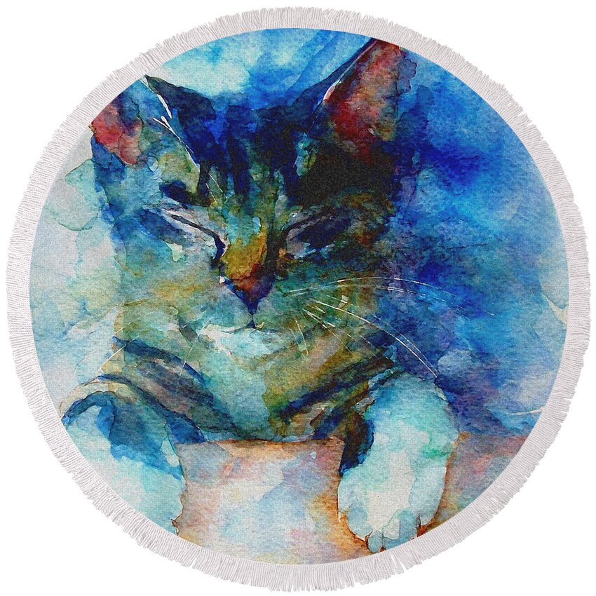 Cat Round Beach Towel featuring the painting You've Got A Friend by Paul Lovering