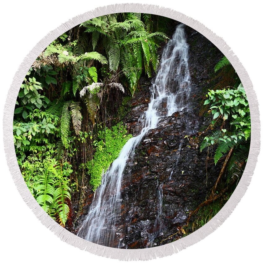 Waterfall Round Beach Towel featuring the photograph Yungas Waterfall by James Brunker