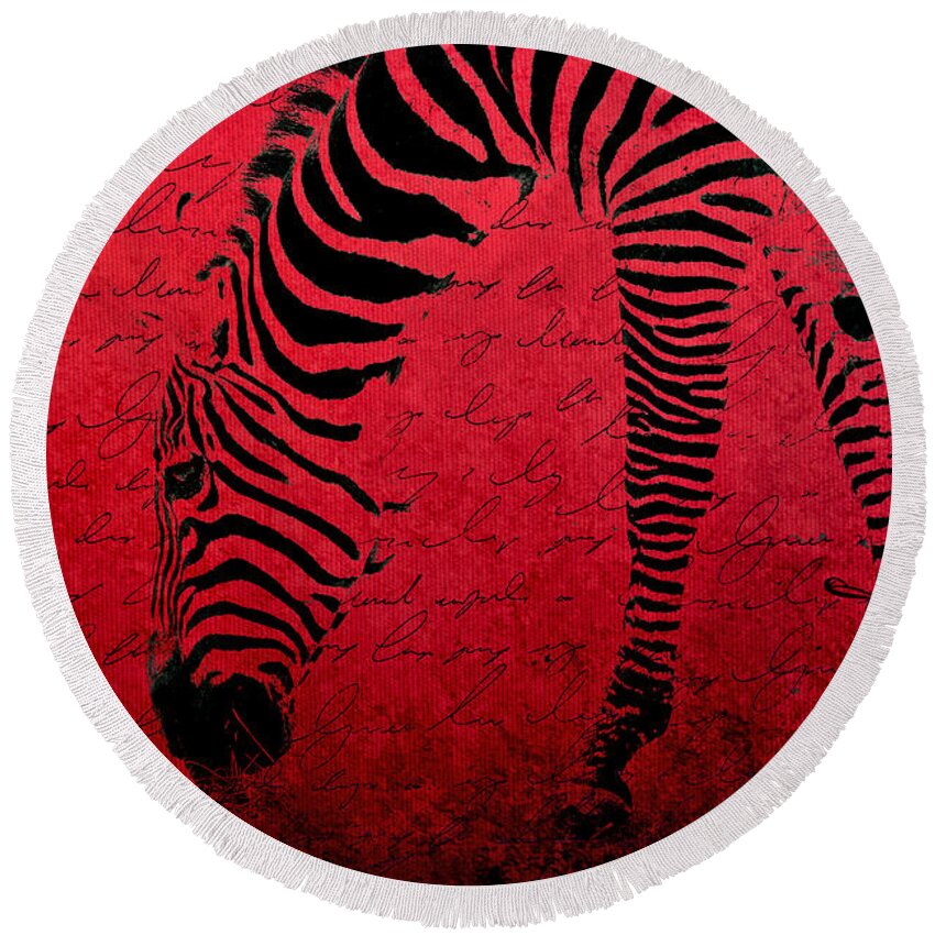 Zebra Round Beach Towel featuring the digital art Zebra Art Red - aa01tt01 by Variance Collections