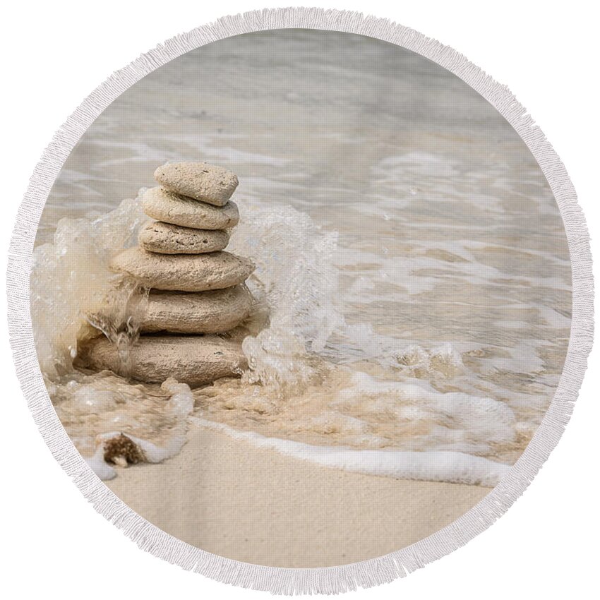 Stone Stack Round Beach Towel featuring the photograph Zen Stones by Mark Rogers