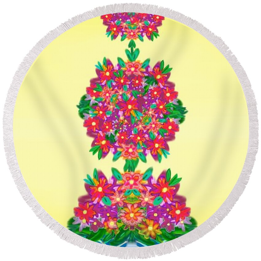 Floral Round Beach Towel featuring the digital art Zig zag topiary by Christine Fournier