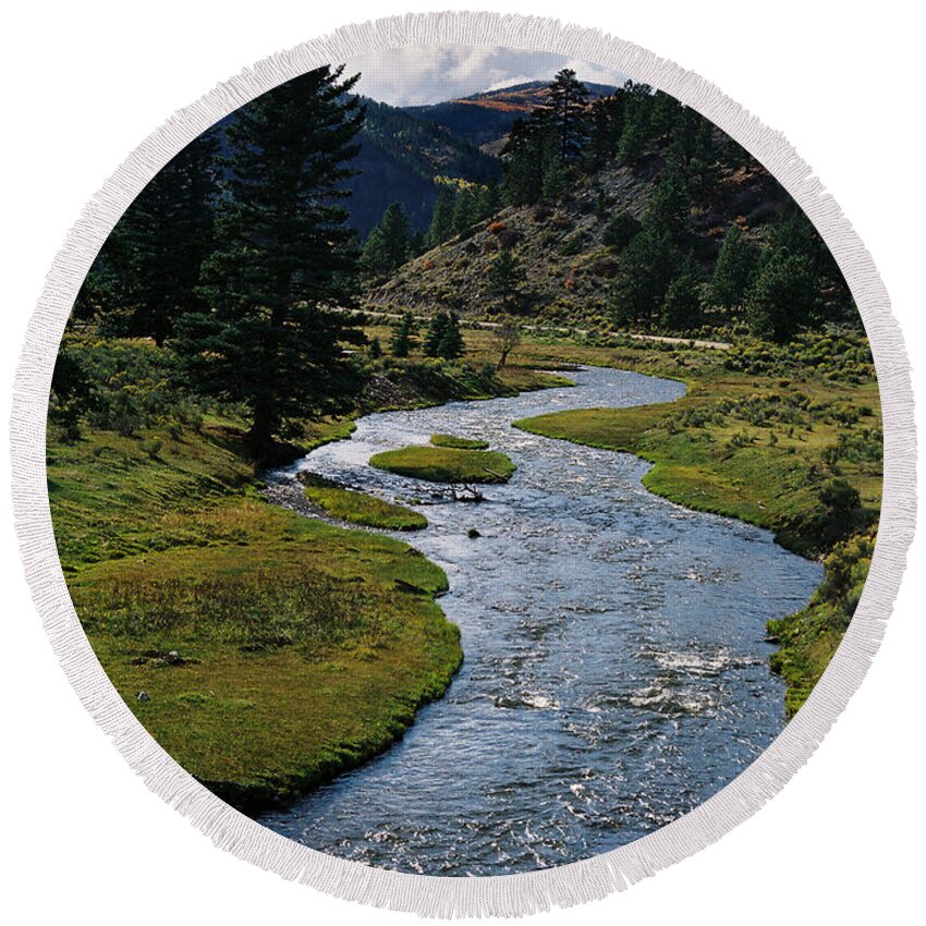 Costilla Creek Round Beach Towel featuring the photograph Costilla Creek In Fall by Ron Weathers