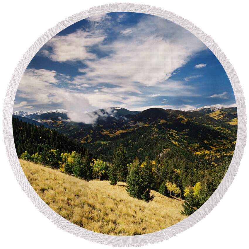 Red River Round Beach Towel featuring the photograph Fall View From Old Red River Pass by Ron Weathers