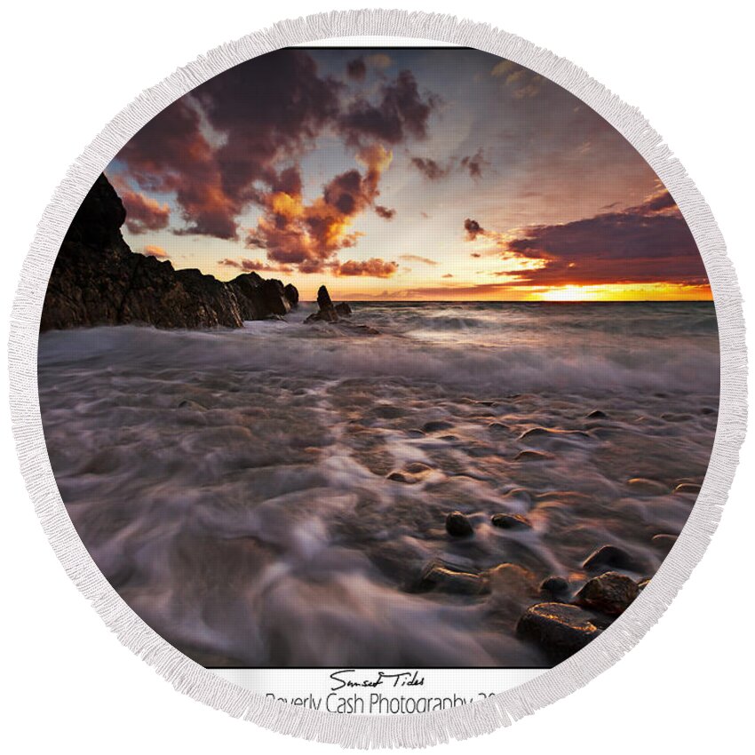 Sunset Round Beach Towel featuring the photograph Sunset Tides - Porth Swtan by B Cash
