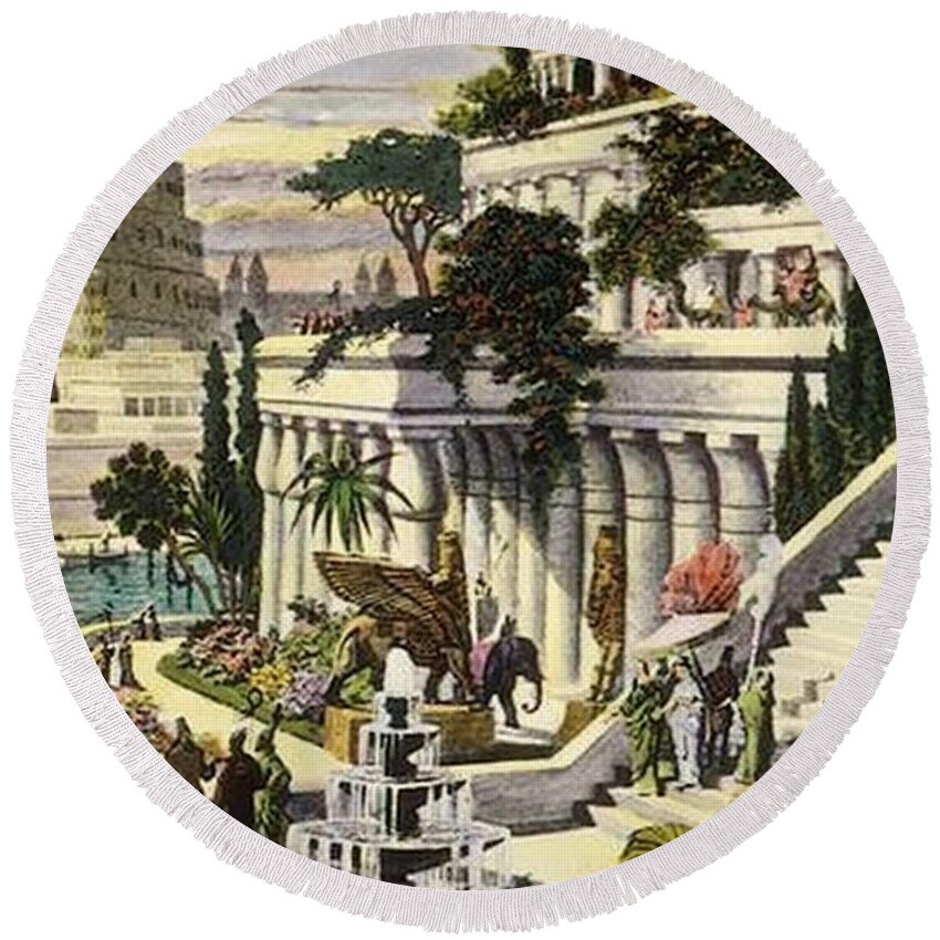 Ancient History Round Beach Towel featuring the photograph Hanging Gardens of Babylon by Photo Researchers