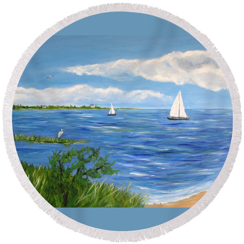 Sailboat Round Beach Towel featuring the painting Bayville 2 #1 by Clara Sue Beym