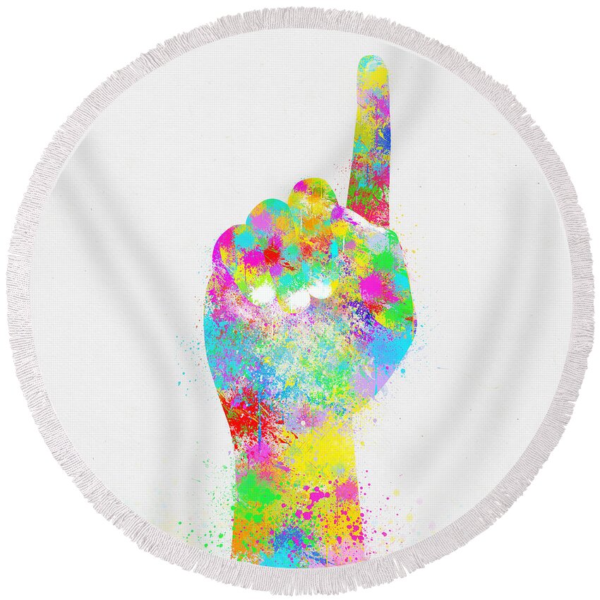Arm Round Beach Towel featuring the painting Colorful Painting Of Hand Pointing Finger #1 by Setsiri Silapasuwanchai