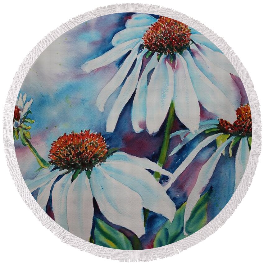 Flowers Round Beach Towel featuring the painting Coneflower by Ruth Kamenev