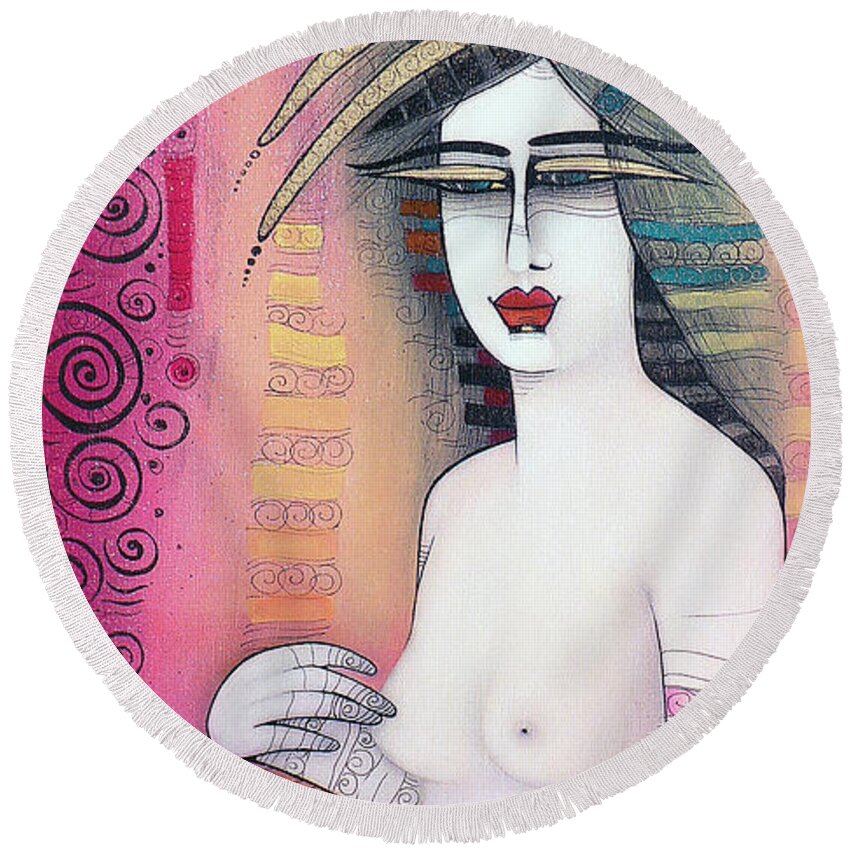 Lady Round Beach Towel featuring the painting Dreaming by Albena Vatcheva