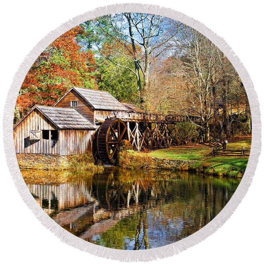 Blue Ridge Parkway Round Beach Towel featuring the photograph Mabry Mill #1 by Ronald Lutz
