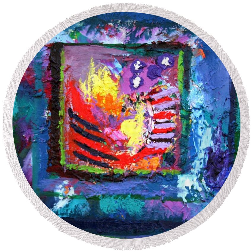 Abstract Round Beach Towel featuring the painting My Sock Drawer by Karin Eisermann