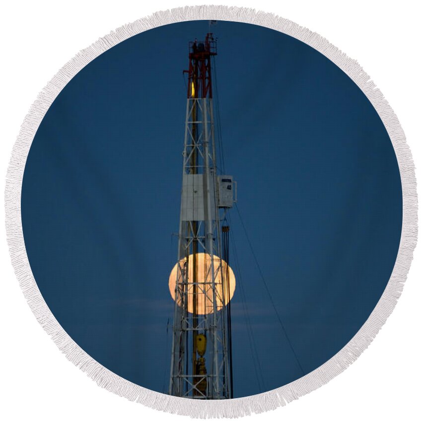 Rig Round Beach Towel featuring the photograph Night Shot Drilling Rig #1 by Mark Duffy