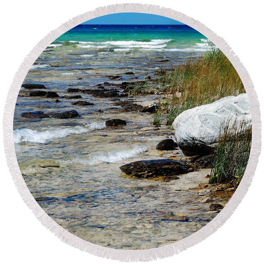 Jma Round Beach Towel featuring the photograph Quiet Waves Along the Shore by Janice Adomeit