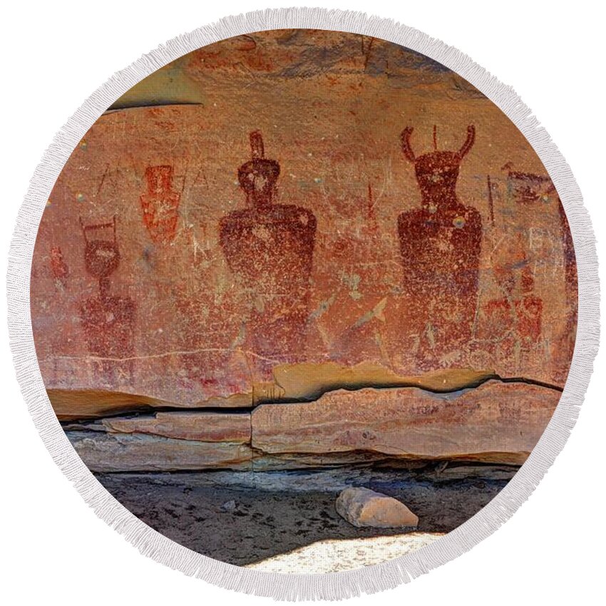 Sego Round Beach Towel featuring the photograph Sego Canyon Indian Petroglyphs and Pictographs #1 by Gary Whitton