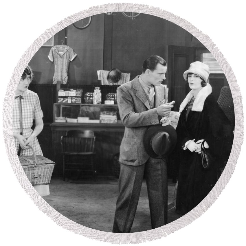 -stores- Round Beach Towel featuring the photograph Silent Film Still: Stores #1 by Granger