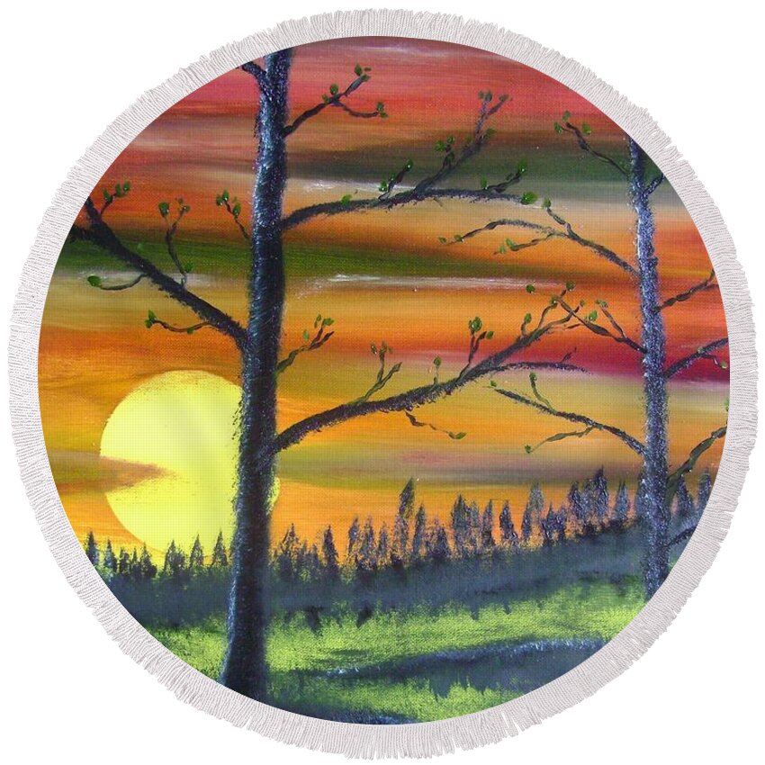 Spring Round Beach Towel featuring the painting Spring Sunrise by Charles and Melisa Morrison