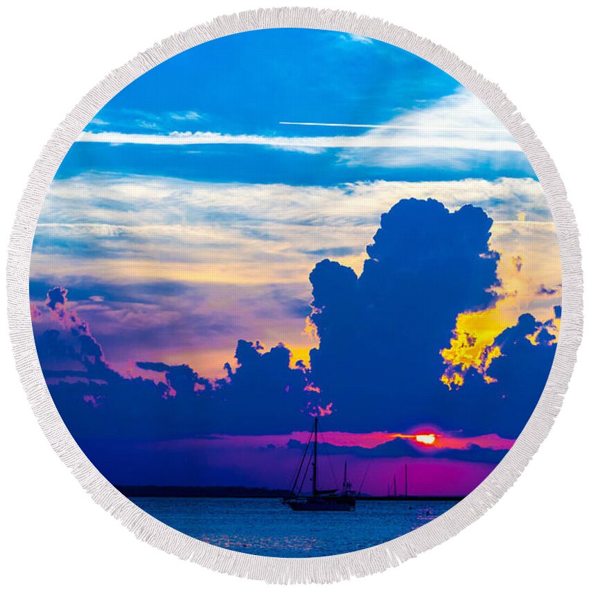  Purple Round Beach Towel featuring the photograph The Purple Sunset by Shannon Harrington