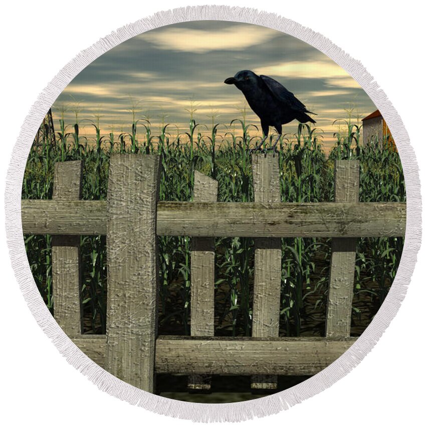 Raven Round Beach Towel featuring the digital art The Raven #1 by Michael Stowers