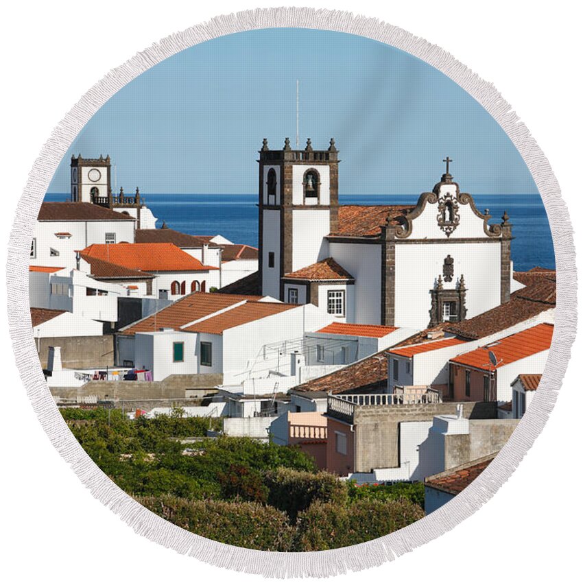 Architecture Round Beach Towel featuring the photograph Town by the sea #1 by Gaspar Avila