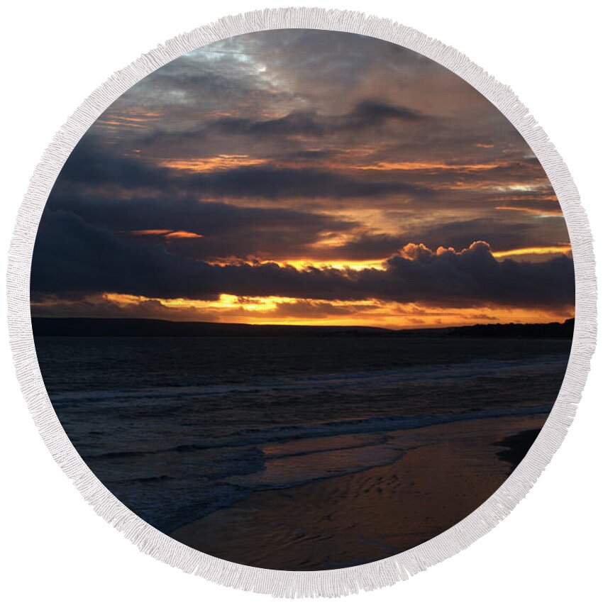 Sunset Round Beach Towel featuring the photograph Bournemouth Sunset #12 by Chris Day