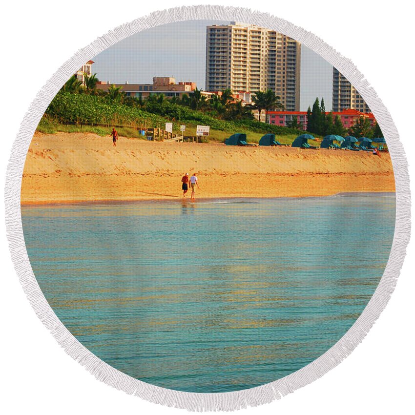  Shore Round Beach Towel featuring the photograph 15-Morning Stroll by Joseph Keane