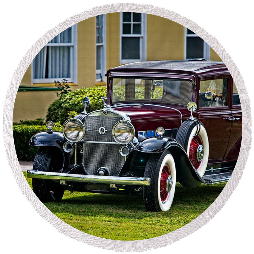 Cadillac Round Beach Towel featuring the photograph 1931 Cadillac V12 by Christopher Holmes