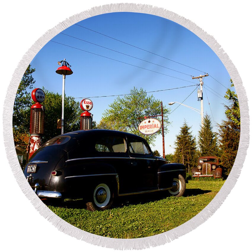 Car Round Beach Towel featuring the photograph 1947 Ford by Cale Best
