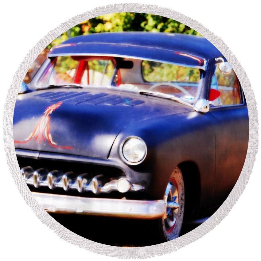 Cars Round Beach Towel featuring the photograph 1950 Ford Vintage by Peggy Franz
