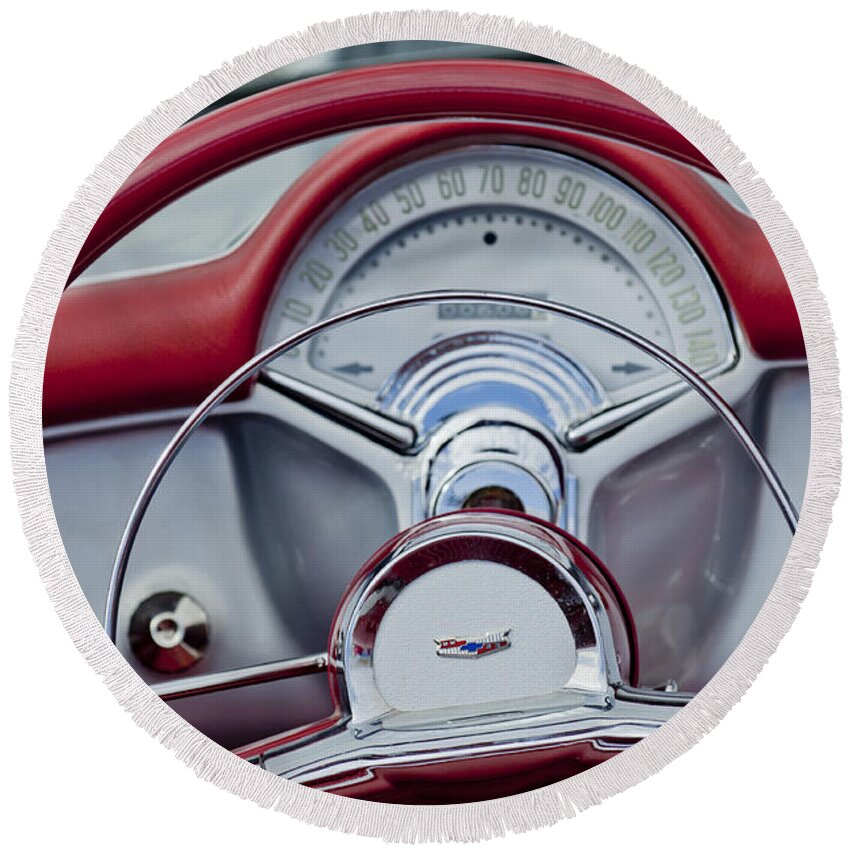 1954 Chevrolet Corvette Round Beach Towel featuring the photograph 1954 Chevrolet Corvette Steering Wheel by Jill Reger