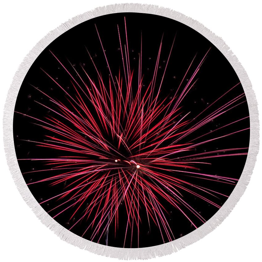 July Round Beach Towel featuring the photograph Fireworks #2 by Farol Tomson