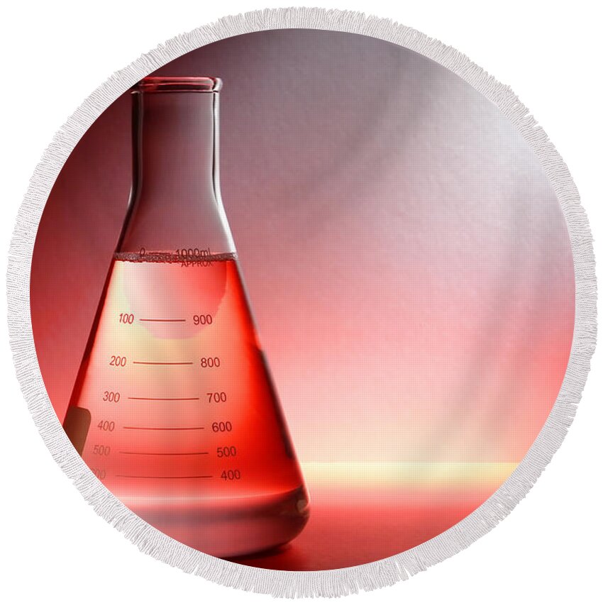 Erlenmeyer Round Beach Towel featuring the photograph Laboratory Equipment in Science Research Lab #20 by Science Research Lab