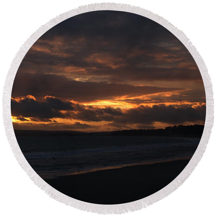 Sunset Round Beach Towel featuring the photograph Bournemouth Sunset #3 by Chris Day