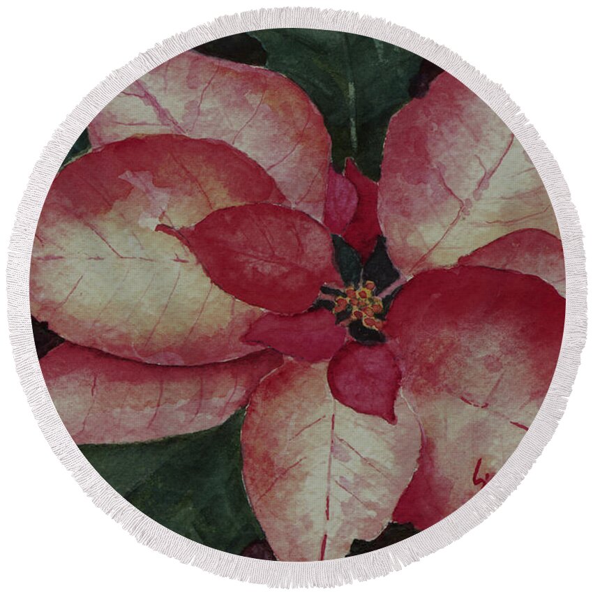 Flower Round Beach Towel featuring the painting Poinsettia #3 by Sam Sidders