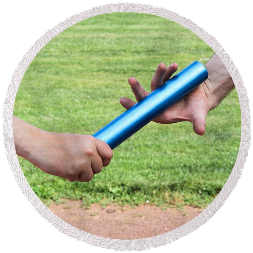Athlete Round Beach Towel featuring the photograph Relay Baton #3 by Photo Researchers, Inc.