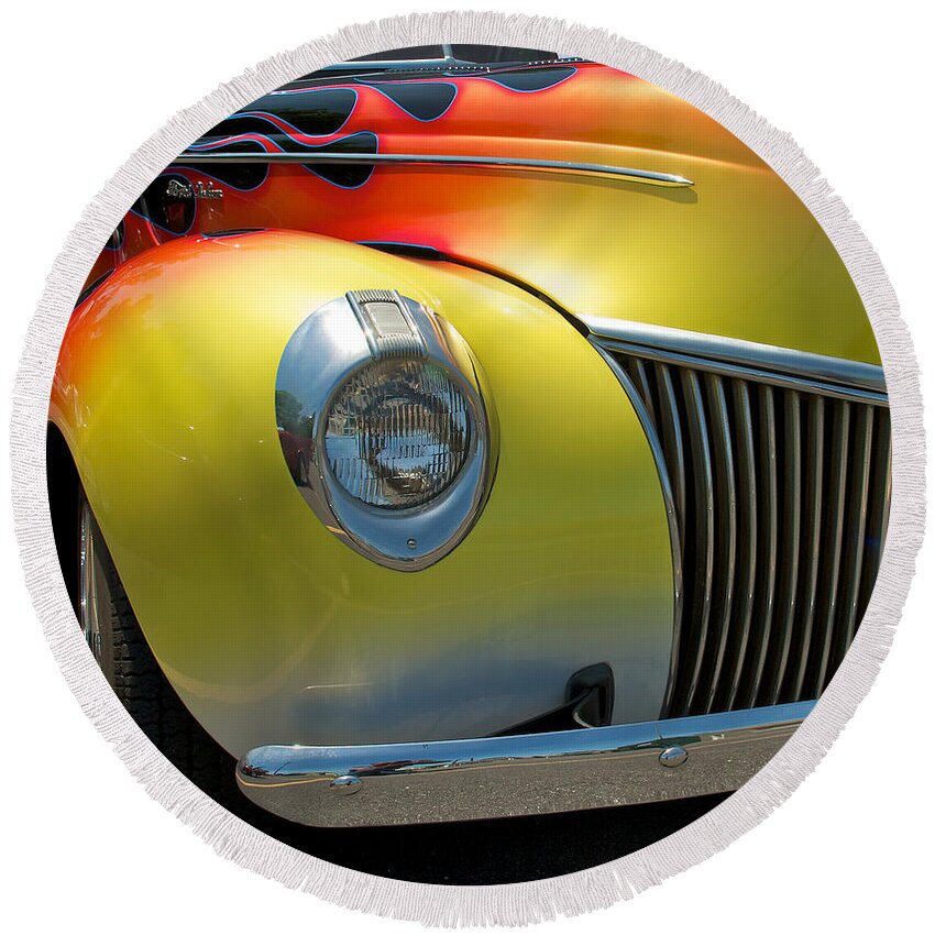 39 Ford Deluxe Round Beach Towel featuring the photograph 39 Ford Deluxe Hot Rod 3 by Mark Dodd