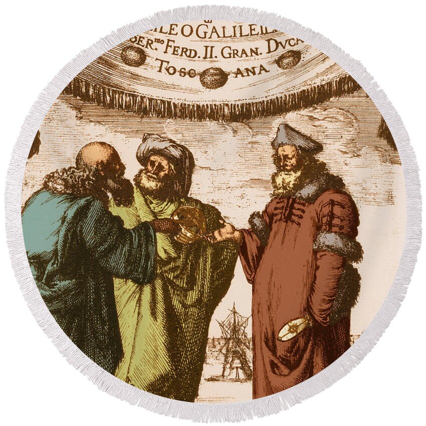 Galileo Round Beach Towel featuring the photograph Aristotle Ptolemy And Copernicus #5 by Science Source