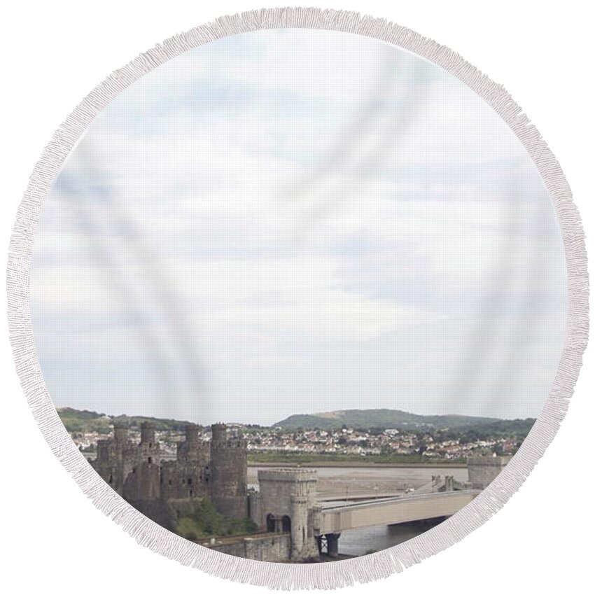 Castles Round Beach Towel featuring the photograph Conwy castle #5 by Christopher Rowlands