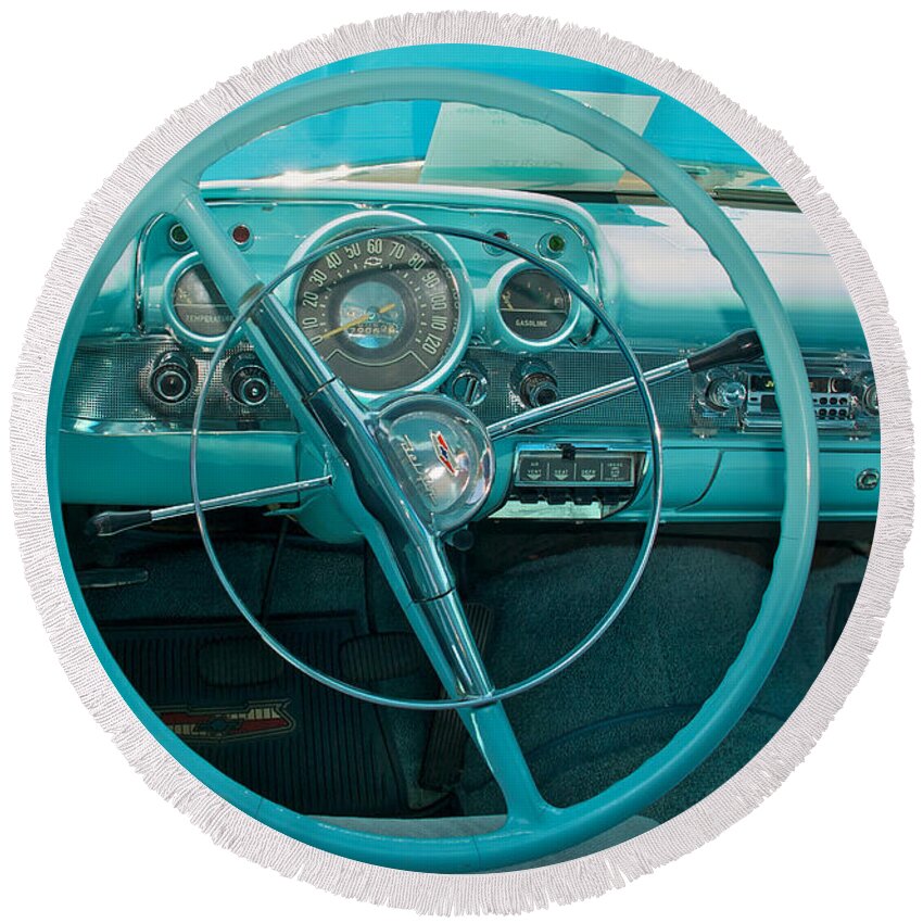 57 Chevy Round Beach Towel featuring the photograph 57 Chevy Bel Air Interior 2 by Mark Dodd