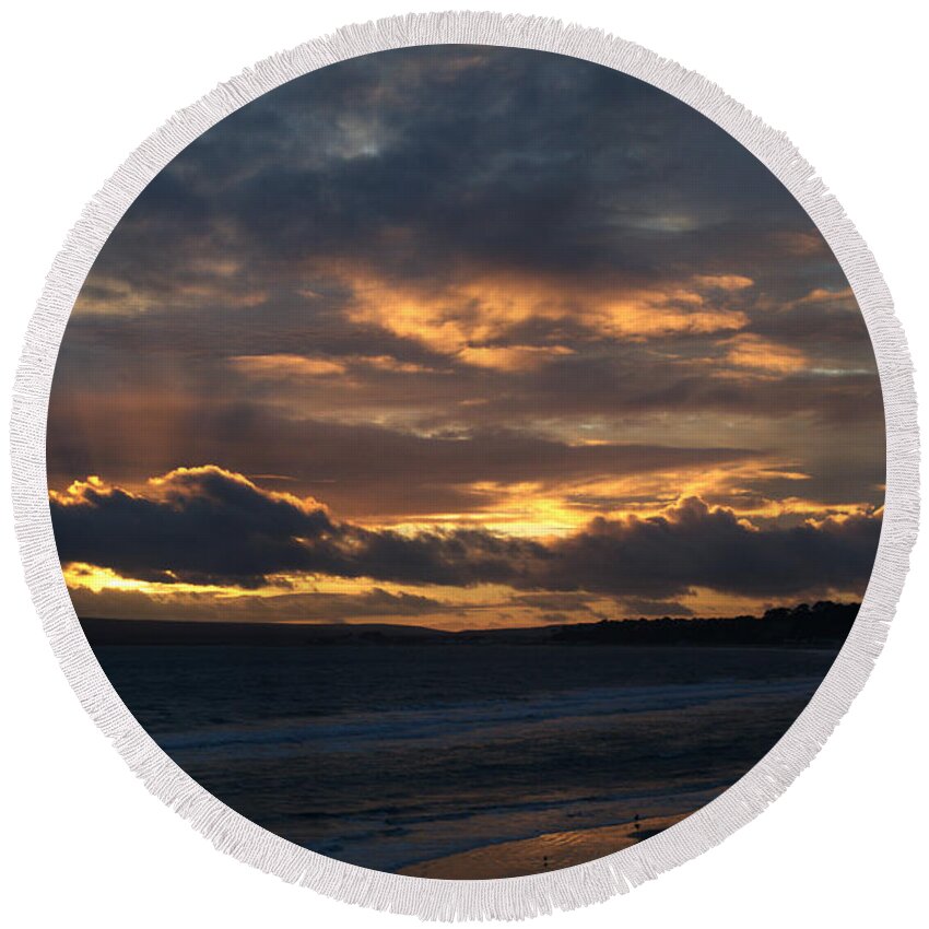 Sunset Round Beach Towel featuring the photograph Bournemouth Sunset #9 by Chris Day