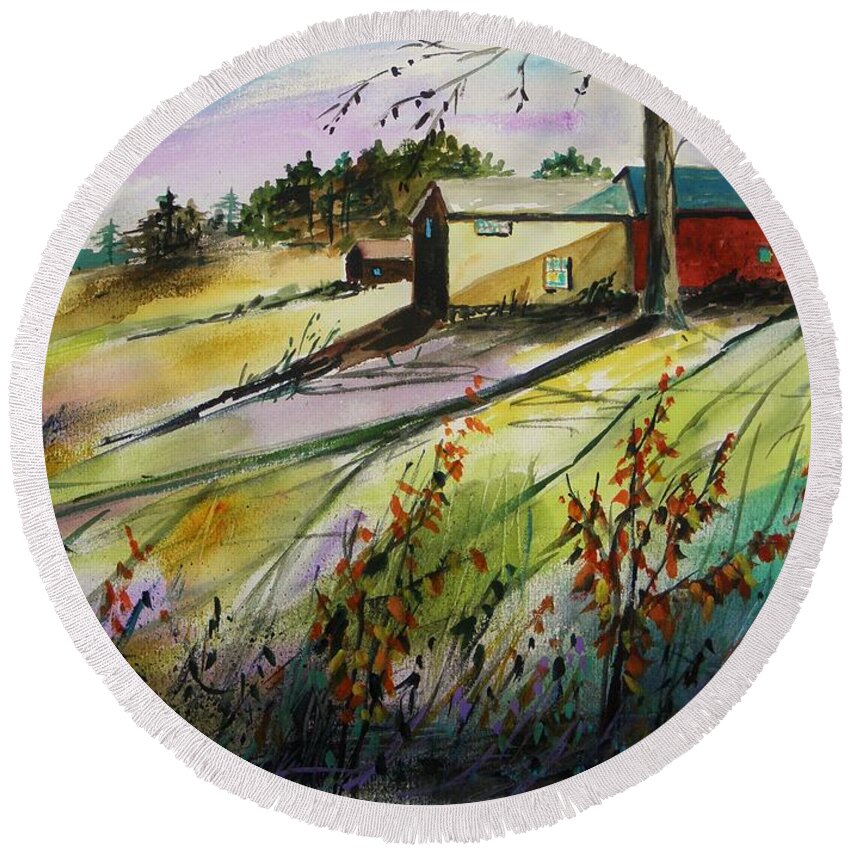 Watercolor Round Beach Towel featuring the painting A Moment at Sundown by John Williams