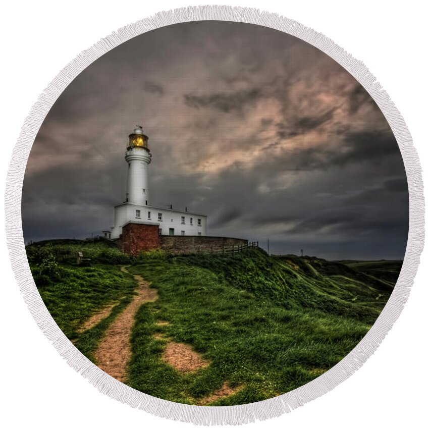 Lighthouse Round Beach Towel featuring the photograph A Path To Enlightment by Evelina Kremsdorf