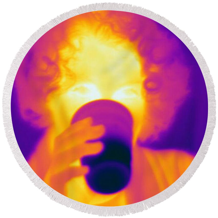 Thermogram Round Beach Towel featuring the photograph A Thermogram Of A Woman With A Cool by Ted Kinsman