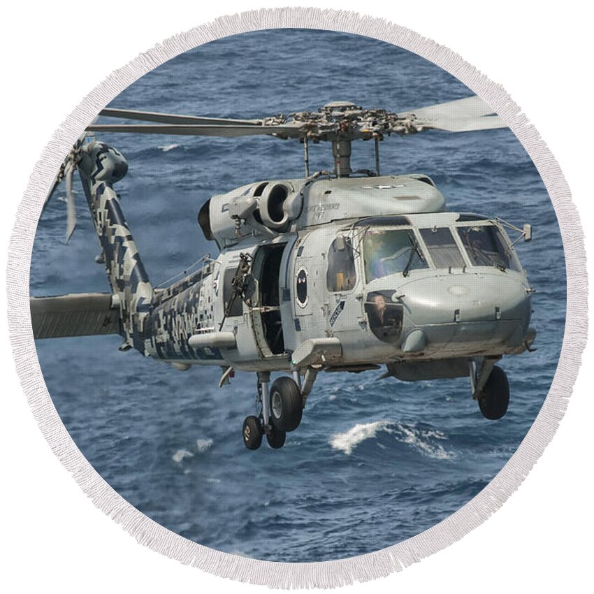 Arabian Sea Round Beach Towel featuring the photograph A Us Navy Sh-60f Seahawk Flying by Giovanni Colla