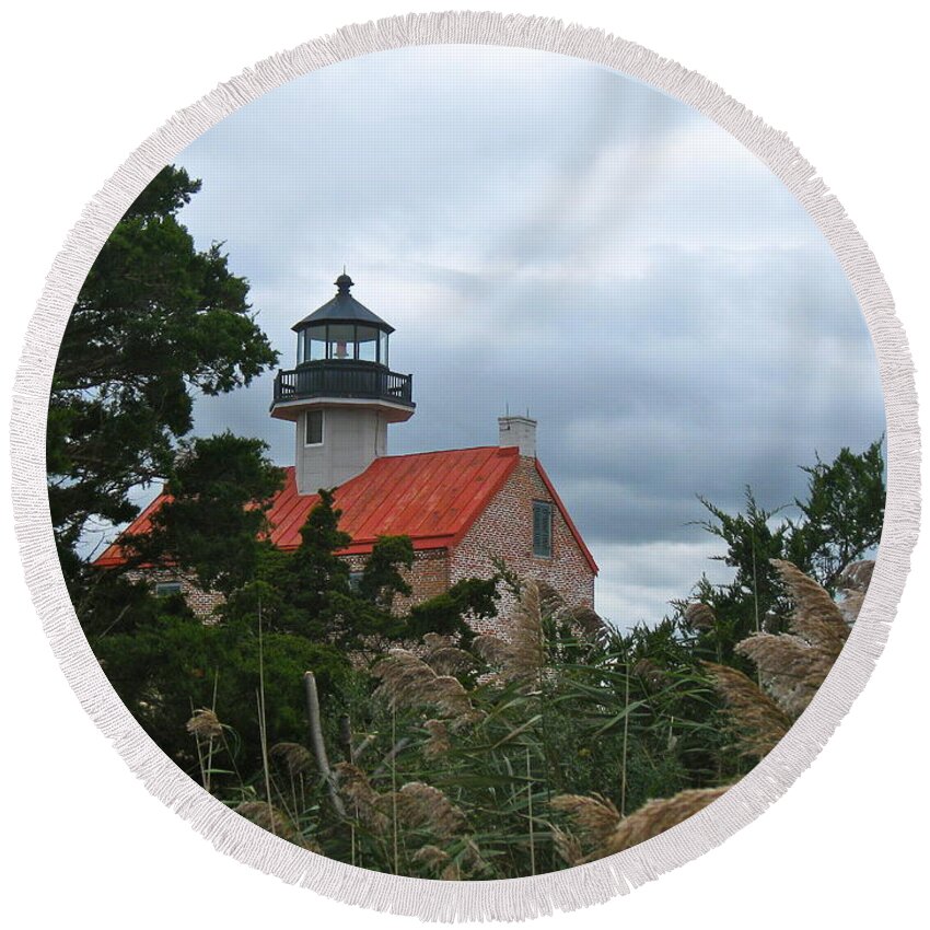 East Point Lighthouse Round Beach Towel featuring the photograph A Welcome Sight by Nancy Patterson