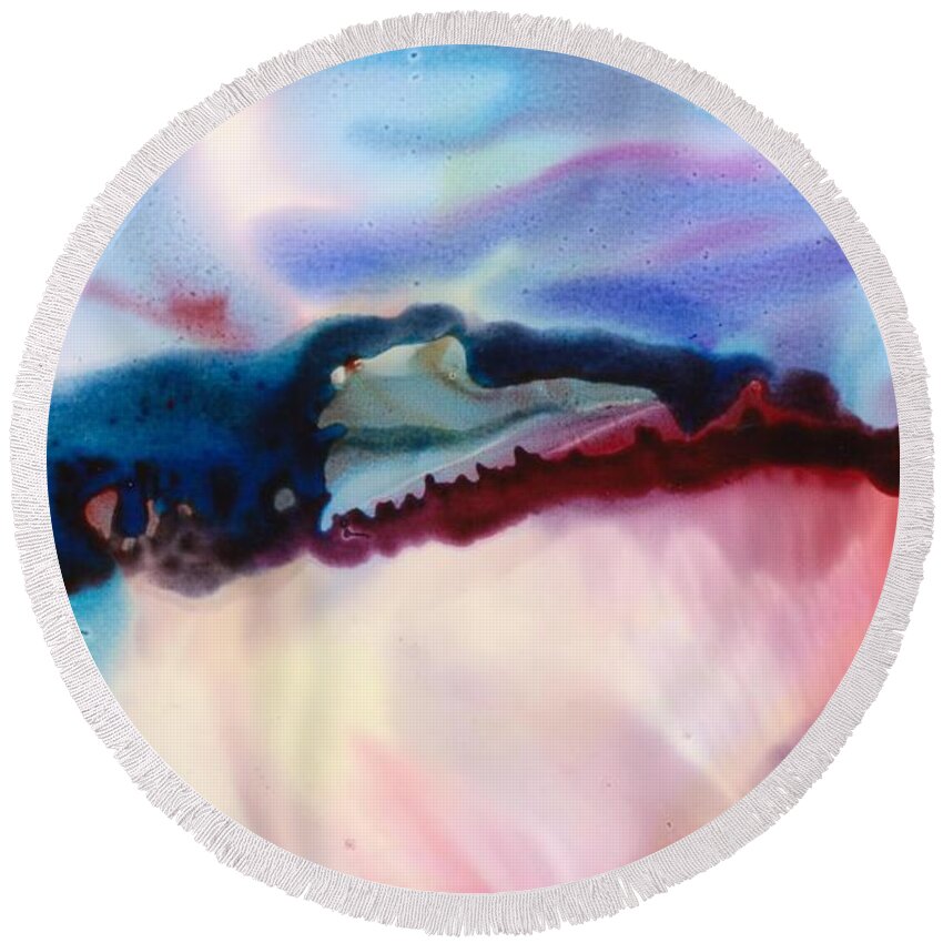 Abstract Round Beach Towel featuring the painting A World Full of Wonders by Susan Kubes